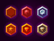© Thipo Vector - Metallic level rank badges set. Diamond, star, gemstone. Wood, bronze, gold, silver, magic materials.