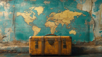 Travel Concept with Vintage Suitcase and World Map for Adventure Planning