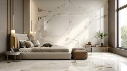 Canvas Print - Elegant Modern Bedroom with Marble Aesthetic