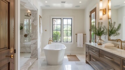 Sticker - Elegant Modern Bathroom with Natural Light and Plants