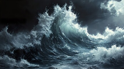 Poster - Dramatic Ocean Waves Crashing Under a Stormy Sky