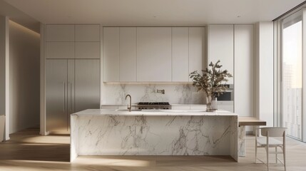 Sticker - Modern Kitchen with Marble Countertop and Minimalist Design