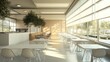© Intach - Light-colored office canteen in a business center, clear windows providing an open and airy feel.