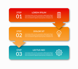 Wall Mural - Infographic template with 3 arrows pointing down. Vector design elements for infographics. Can be used for workflow layout, diagram, chart, graph, web design.