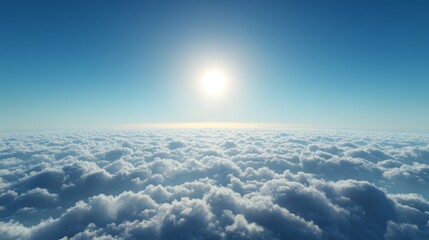Wall Mural - a serene morning sky above sparse clouds, deep blue with a tiny bright sun