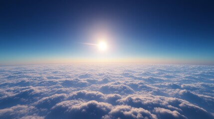 Wall Mural - a serene morning sky above sparse clouds, deep blue with a tiny bright sun