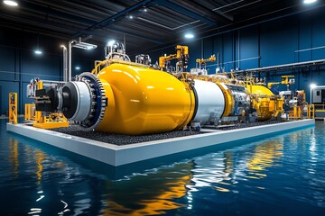Fototapete - 3D digital visualization of carbon capture technology, showing how CO2 is trapped and stored underground, fully animated in a clean energy facility