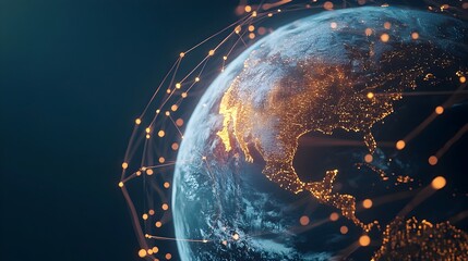 Fototapete - A globe wrapped in a network of glowing lines symbolizing the concept of globalization international business and the interconnected digital world of technology data and communication