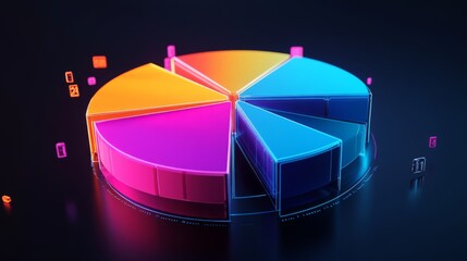 Aufkleber - A rotating 3D pie chart with colorful, layered sections representing data, with numbers and labels floating beside each slice for clarity.