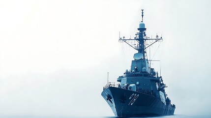 Wall Mural - A Navy Destroyer Ship Against a Misty Sky