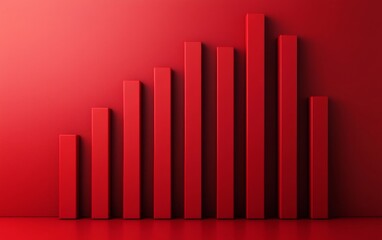 Red 3D bar graph on red background representing growth and success.