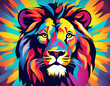 © BgDreamer - colorful lion head with cool isolated pop art style background