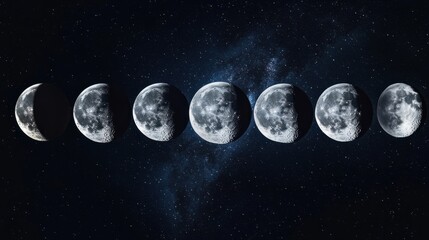 Wall Mural - a time-lapse image of the moon phases, showcasing the transition from new moon to full moon in a sin