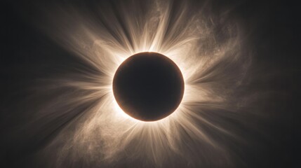 Wall Mural - a total solar eclipse, with the sun corona glowing in a ring around the moon, casting a surreal glow