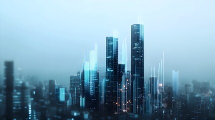 Aufkleber - Cityscape made of ascending bar graphs illustrating the concept of business development urban growth and economic progress through data visualization