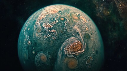 Wall Mural - a view of jupiter colorful atmosphere from space, with its massive storm systems and swirling clouds