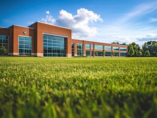 Poster - Modern Building with Green Lawn