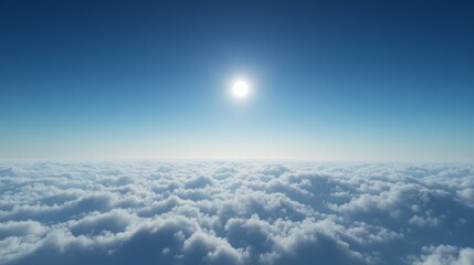 Wall Mural - a clear sky above thin clouds, deep blue with a tiny bright sun on the horizon