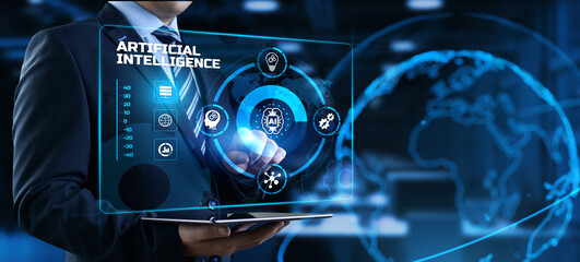 Wall Mural - ai artificial intelligence neural network machine learning modern technology concept. businessman pr
