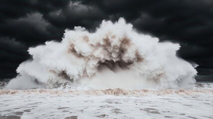 Massive ocean wave hitting a shoreline, reshaping the coastal environment, capturing water s dramatic impact on nature wave impact, coastal transformation