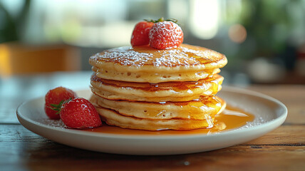 Wall Mural - Pancakes with berries and syrup