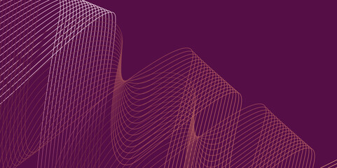 Wall Mural - Abstract background with waves for banner. Medium banner size. Vector background with lines. shiny purple and green flowing dots wave. Element for design isolated on dark pink. Pink color. Brochure,