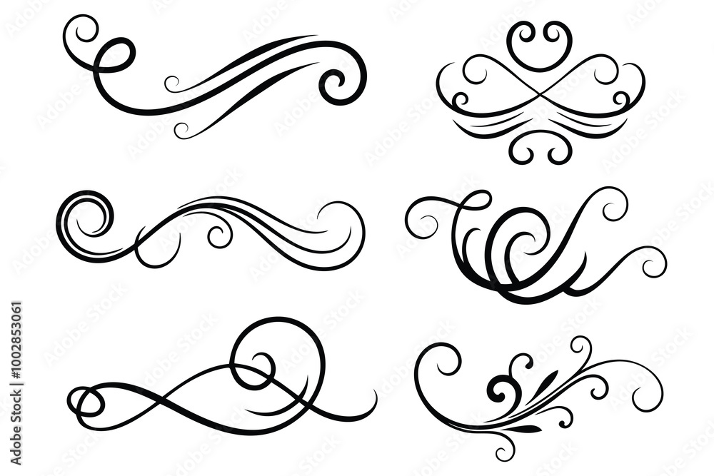 Vintage Filigree Swirls, calligraphy font style Decorative Elements ...