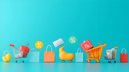 Poster - of a row of various product icons turning into discount percentage symbols showcasing the transformation of regular items into Cyber Monday sales and promotions