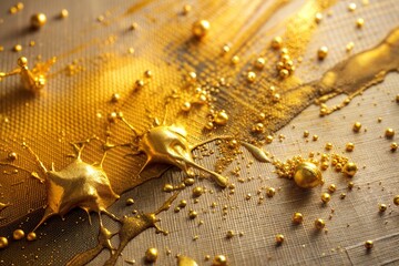 Canvas Print - golden abstract painting close-up with textured surface and splatter effect