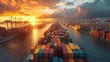 © tunanon - Visualize a futuristic port where containers are loaded and unloaded by automated systems connected to a global logistics network