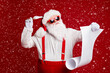 © deagreez - Portrait of his he attractive minded funny fat white-haired Santa thinking creating writing wish present list Eve Noel isolated bright vivid shine vibrant red burgundy maroon color background