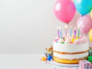 Wall Mural - Birthday Cake with Candles and Balloons