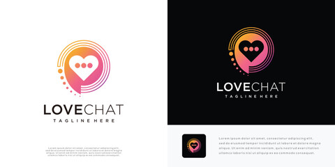 Love chat logo design vector illustration. Heart chat logo design icon.