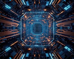 Fototapete - Futuristic technology background with lights.