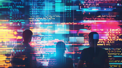 Business digital technology flow chart, internet, information flow, ai data optics digital technology, data mining and fragmentation, multilevel marketing, quantum technology silhouette