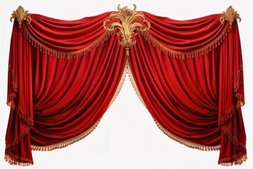 Wall Mural - Red curtains on the stage. Velvet stage curtain with a lambrequin in the theater. Background and texture of luxurious drapery material.