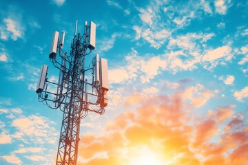 Poster - Close-up of a 5G telecom tower, highlighting the advanced infrastructure of wireless communication, digital connectivity, and the expanding power of mobile technology, Generative AI