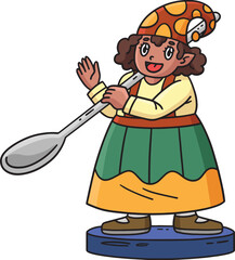 Poster - Gnome with a Giant Spoon Cartoon Colored Clipart