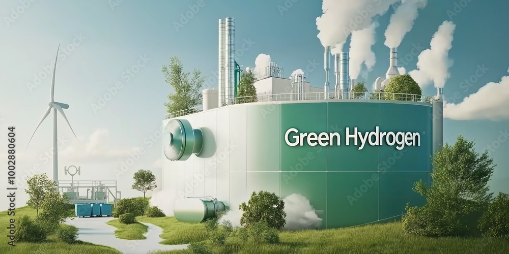 Large industrial green hydrogen production plant with tanks ...