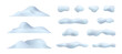 © Sensvector - Winter snowdrift, isolated winter seasonal icy snowballs and piles. Vector realistic icons set, mountains peak or summit, snowfall and blizzard wintertime season and weather. Xmas decoration