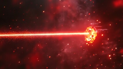 A red laser beam shoots out, sparkling brightly. This is a digital illustration.