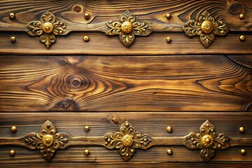 Wall Mural - Ornate wooden panel with golden details close-up showcasing luxury