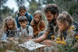 © Image Alchemy - Group of school children with teacher on field trip in nature, learning science, Generative AI