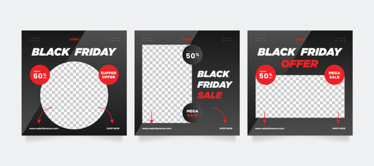Wall Mural - black friday sale instagram social media post template. promotional web banner for mega sale offer