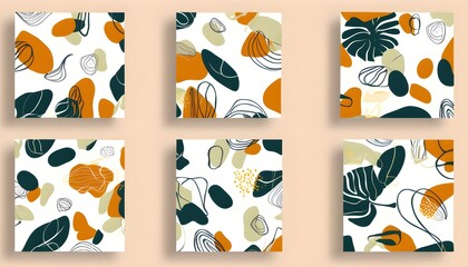 Wall Mural - Vibrant Abstract Floral and Tropical Leaf Patterns for Modern Decor and Social Media Layouts