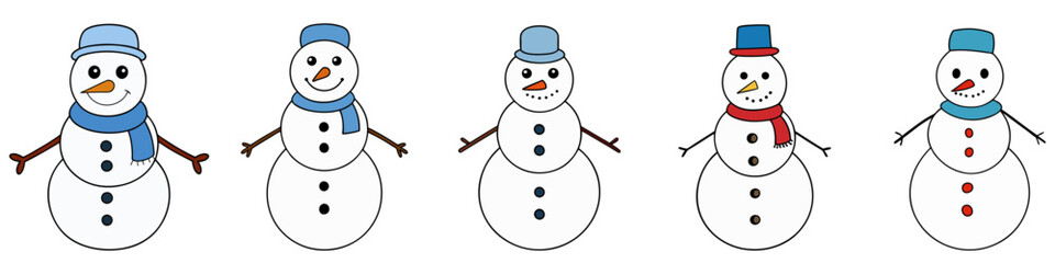 Wall Mural - snowman icons set. cartoon character snowman. snowman with hat and scarf. christmas decor. vector il