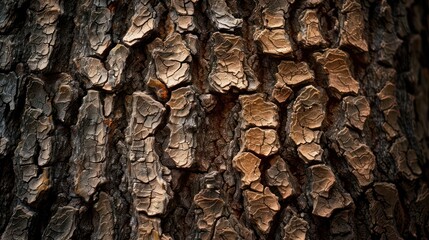 Close-up texture of tree bark with rough, brown, and cracked surface.