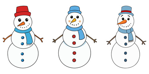 Wall Mural - snowman icons set. cartoon character snowman. snowman with hat and scarf. christmas decor. vector il
