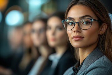 Canvas Print - business girl heads a colossal corporate company alongside the executive chief, leading a diverse team of professionals with a dynamic and inclusive approach. Generative AI