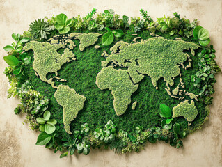 Wall Mural - Botanical Green Earth Map Global Oneness and Nature's Importance